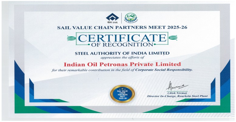 Certificate of Recognition by SAIL
